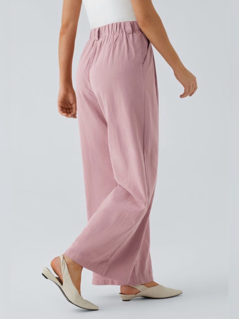 Halara High Waisted Pocket Wide Leg Flowy Solid Palazzo Casual Linen-Feel Pants - Picture 2 of 7
